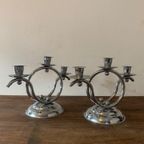 Art Deco 1930S Demeyere Chrome Candlesticks, Belgium thumbnail 6