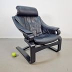 Vintage Fauteuil Skipper Mobler Apollo Deens Zwart Leer '70 thumbnail 7