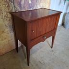 Antieke Haltafel, Telefoontafel, Bijzettafel, Met Roldeurtje Afm. 56x34cm En 65cm Hoog. thumbnail 4