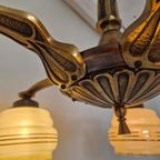 Art Deco Bronzen 5 Armige Kroonluchter thumbnail 5