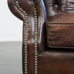 Prachtige, Unieke Cognac Kleurige Bruin Generfde Rundleren Chesterfield Fauteuil/ Armchair thumbnail 4