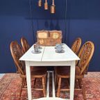 Brocante Vintage Landelijke Eikenhouten Witte Eettafel Tafel thumbnail 6