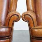 Geweldige Set Van 2 Luxe En Comfortabele Schapenleren Oorfauteuils Met Zwarte Biezen thumbnail 12