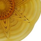 Ronde Amberkleurige Art Deco Fruitschaal Schaal Geperst Glas thumbnail 7