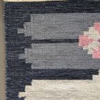 Vintage Zweedse Wollen Rollakan Blauw Met Roze Geometrische Patronen thumbnail 5