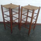 2x Houten Barkrukken Met Biezen Zitting thumbnail 3