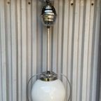 Art Deco Hanglamp. Melkglas En Chroom Hanglamp. Jaren 50 Lamp. thumbnail 2