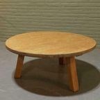 Vintage Brutalist Massief Eiken Salontafel, Rond thumbnail 6