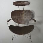 Brown Rattan And Metal Lounge Chair By Yuzuru Yamakawa, 1980s thumbnail 8
