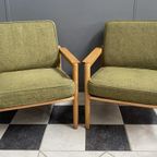 Set Of Arm Chairs In Green Fabric And Wood 1960s thumbnail 7