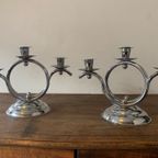 Art Deco 1930S Demeyere Chrome Candlesticks, Belgium thumbnail 2