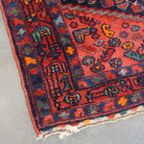 Oude Oosterse Loper Met De Hand Gemaakt Met Voornamelijk Donkerblauw & Rood Tinten 315x105cm thumbnail 3