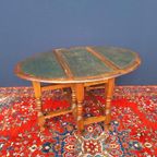 Antieke Engelse Hangoor Tafel Met Groen Leer Ingelegd Blad thumbnail 6
