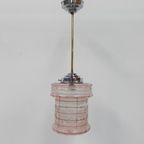 Art Deco Hanglamp Met Roze Glazen Kap thumbnail 2