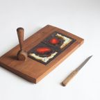 Ceramic Tile And Teak Cheese Serving Set, 1950S. thumbnail 6