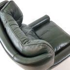 Vintage Groene Leren Fauteuil Op Wieltjes thumbnail 4