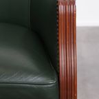 Charmante Groene Rundleren En Houten Bijzet/ Eetkamer/ Bureaustoel In Engelse Stijl thumbnail 11