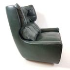 Vintage Groene Leren Fauteuil Op Wieltjes thumbnail 5