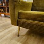 Vintage Fauteuil Stoel Ribstof Groen Messing thumbnail 5