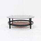 Brutalist Steel And Glass Coffee Table With Leather Magazine Rack 1950S thumbnail 5