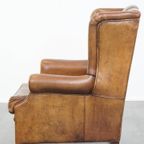 Grote, Comfortabele En Correct Afgewerkte Schapenleren Oorfauteuil In Een Goede Staat thumbnail 5