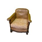 Lederen Fauteuil Met Eiken Frame Jaren 50 thumbnail 2