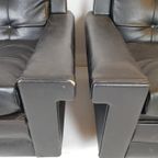 Vintage Zwarte Fauteuils Relax Stoelen Zwart Leer/ Skai thumbnail 4