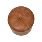 Ronde Vintage Houten Poef Bruin Skai Leder Patchwork Sixties thumbnail 5