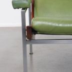 Tijdloze Groene Rundleren, Houten Vintage Jaren ’60 Design Fauteuil Model Lotus 1611 Van Rob Parry thumbnail 11