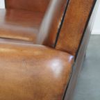 Zeer Mooie, In Goede Staat Verkerende, Cognac Kleurige Schapenleren Bank thumbnail 13