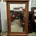 Antieke Spiegelkast, Kledingkast Met Facet Geslepen Spiegel, Demonteerbaar Afm. 104x43cm En 220cm Hoog. thumbnail 2