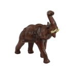 Vintage Olifant Met Slagtanden Papier Mache Bruin Leder Beeld Sculptuur thumbnail 4