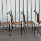 4 Wrought Iron Wicker Seat Dining Chairs From 1980 thumbnail 18