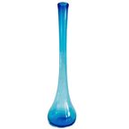 Vintage Hoge Handgeblazen Glazen Vaas Blauw Bubbels thumbnail 4