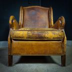 Prachtig Sleetse Leren Wingback Fauteuil thumbnail 6