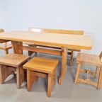 Vintage Eetkamer Set Schragentafel Bank Stoelen Krukken ´60 thumbnail 14