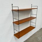 Vintage Wandrek 3 Planken Teak, Zwart Draadstaal 'ladders' thumbnail 3