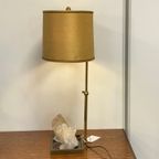 Bronzen Tafel Lamp Met Bergkristal Quartz - Frankrijk - Jaren 70 thumbnail 2