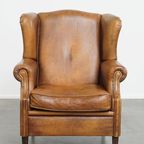 Geweldige, Karaktervolle Vintage Schapenleren Oorfauteuil Met Een Mooi Patina thumbnail 2