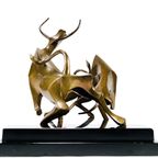 Bronzen Beeld “Fighting Bulls” Op Marmeren, John Mulvey 1978 thumbnail 5