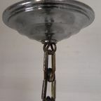 Art Deco Hanglamp Met Ronde Bol Met Geometrische Patronen, Jaren 30 thumbnail 16