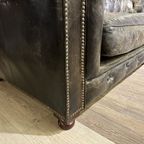 Vintage Chesterfield 3 Zits Bank In Zwart Grijs Generfd Leder thumbnail 2