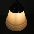 Art Deco Hanglamp Met Geribbelde Witte Bol, Jaren 30 thumbnail 15