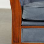 Geweldige Schuitema Art Deco Design Bank Met Mooie Blauwe Nubuck Lederen Bekleding thumbnail 10
