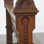 Geweldige, Mooi Gesneden Antieke Eikenhouten Kerkbank In Gotische Stijl Uit Eind 19e Eeuw thumbnail 13