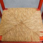 Leuke Set Van 3 Rode Vintage Houten Stoelen Uit De Jaren ’70 Met Een Gevlochten Rieten Zitting thumbnail 7