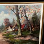 Gesigneerd Schilderij “Boslandschap”. thumbnail 4