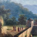 Antiek Landschap In Een Rijkelijk Vergulde Baguettelijst. thumbnail 2