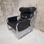 70's Vintage Fauteuil Leren Lounge Buizenframe Stoel thumbnail 3