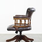 Chesterfield Bureaustoel Op Wieltjes, Draaibaar En Kantelbaar In Een Mooie Donker Bruine Kleur thumbnail 5